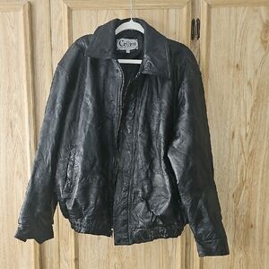 VINTAGE PATHWORK CELLINI leather COLLECTION Men's Black Leather Bomber Jacket